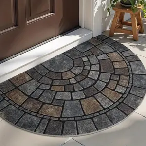 Half-Circle Door Mat, Indoor Outdoor Rug, Semi-Round Non-Slip Design, Durable Polyester Material, Ideal for Indoors & Outdoors, Easy Maintenance