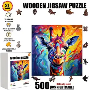 500 Piece Wooden Puzzle, Giraffe Pattern, Unique Irregular Shapes, Durable Wood, Home Entertainment, Relaxing Activity, Perfect Decor