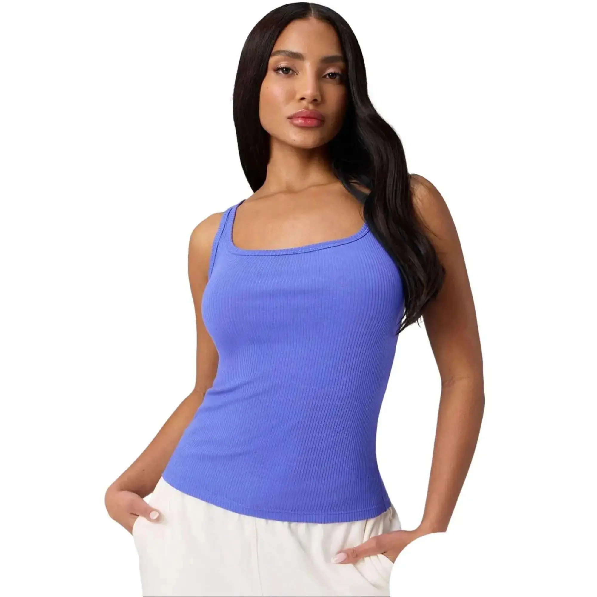 Fabletics Women's Breathable Soft Modal Rib Tank - Cotton-Spandex Blend, Draping Fit