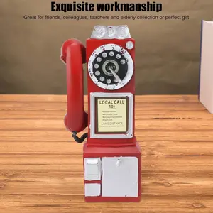 Retro Decorative Phone Model, 3.7x2.8x11.0in Handcrafted Fashionable Classic Exquisite Resin Telephone Model Decoration for Home, Bar and Cafe Decor (Red)