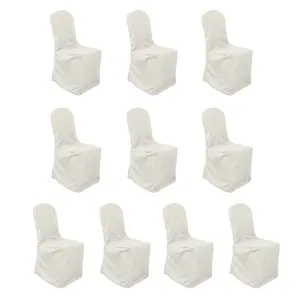 10 Pack Polyester Chair Cover for Banquet Chairs Ivory - Stain-Resistant Reusable Slip-On Slipcover