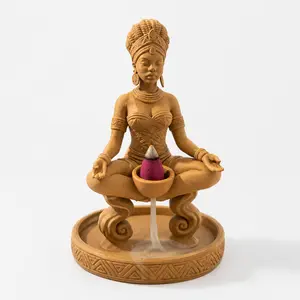 6.5 Inch Meditating Woman Backflow Incense Burner, Afrocentric Tabletop Decor with 10 Incense Pads  More Title Options