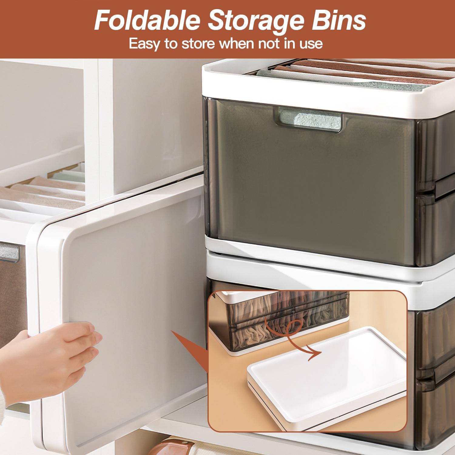 Set of 3 foldable storage boxes with lids, stackable plastic cabinet organizers, with handle dividers and a foldable drawer organizer, suitable for toys and clothing. Collapsible Multifunctional Bins