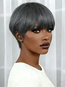 gray pixie wig orange burgundy black color pixie cut short straight human hair wig for women human hair wigs daily party cosplay gift use