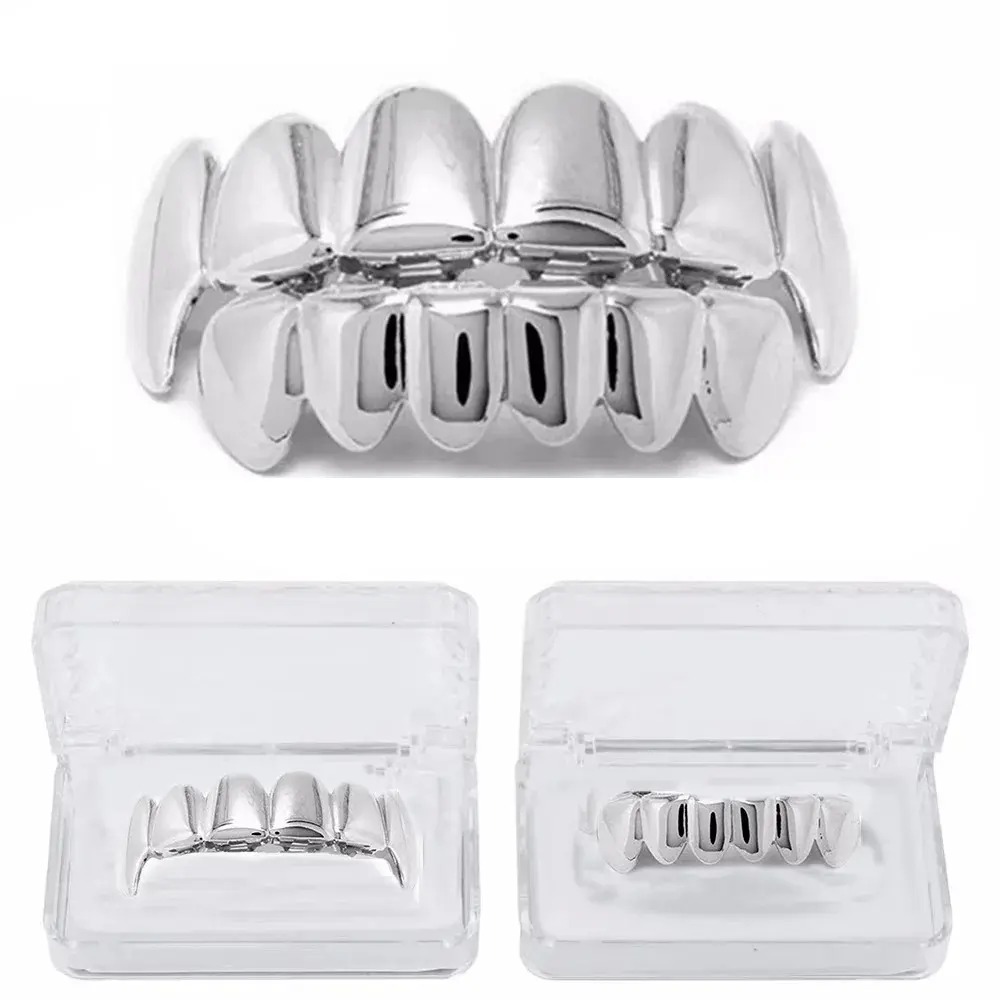 Hip Hop 6/6 Glossy Teeth Grillz Fangs Punk New Fit Mouth Tooth Caps Women Men Halloween Vampire Cosplay Gift