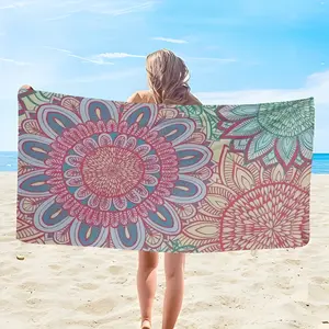 1pc Pink & Blue Floral Beach Towel - Superfine Microfiber, Quick-Dry & Absorbent, Low-Lint & Pet-Friendly, Ideal for Yoga, Swimming, Beach, Fitness, Camping - Machine Washable, Beach Blanket, Yoga Accessory, Contemporary Style, Quickdry Fabric