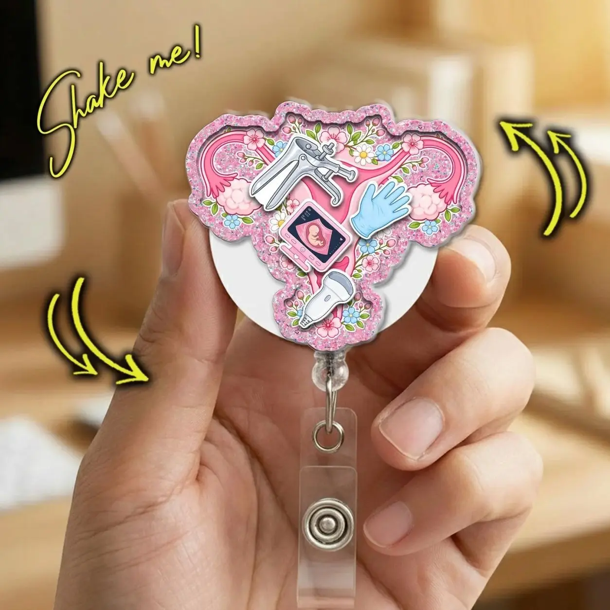 OBGYN Nurse Shaker Badge Reel, Labor & Delivery Retractable ID Holder, OB Nurse Gift DN6