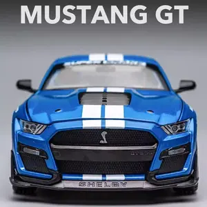 Ford Mustang Shelby Gt500 Alloy Car Model, 1:32 Scale, Sound & Light Effects, Birthday Gift, Men's Toy, Classic Style, 4 Doors, 3 Gear Switches, Racing car model