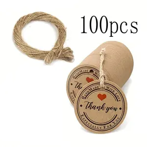 Thank You Gift Tag Cards Round Label Personalized Labels with 20m Rope (100pcs), DIY Personalized Gift Tag for Wedding Party Festival, Gift Wrapping Supplies