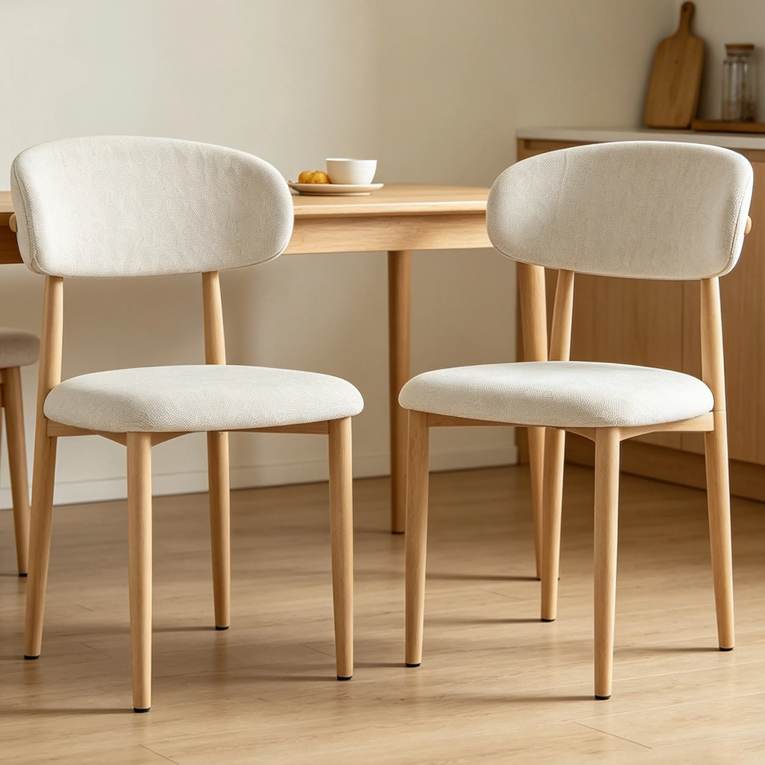 2 Pcs White Teddy Velvet Dining Chairs Set of 2 - Soft Wingback Kitchen Chairs with Solid Beech Wood Legs for Living Room/Bedroom, 300lbs Capacity