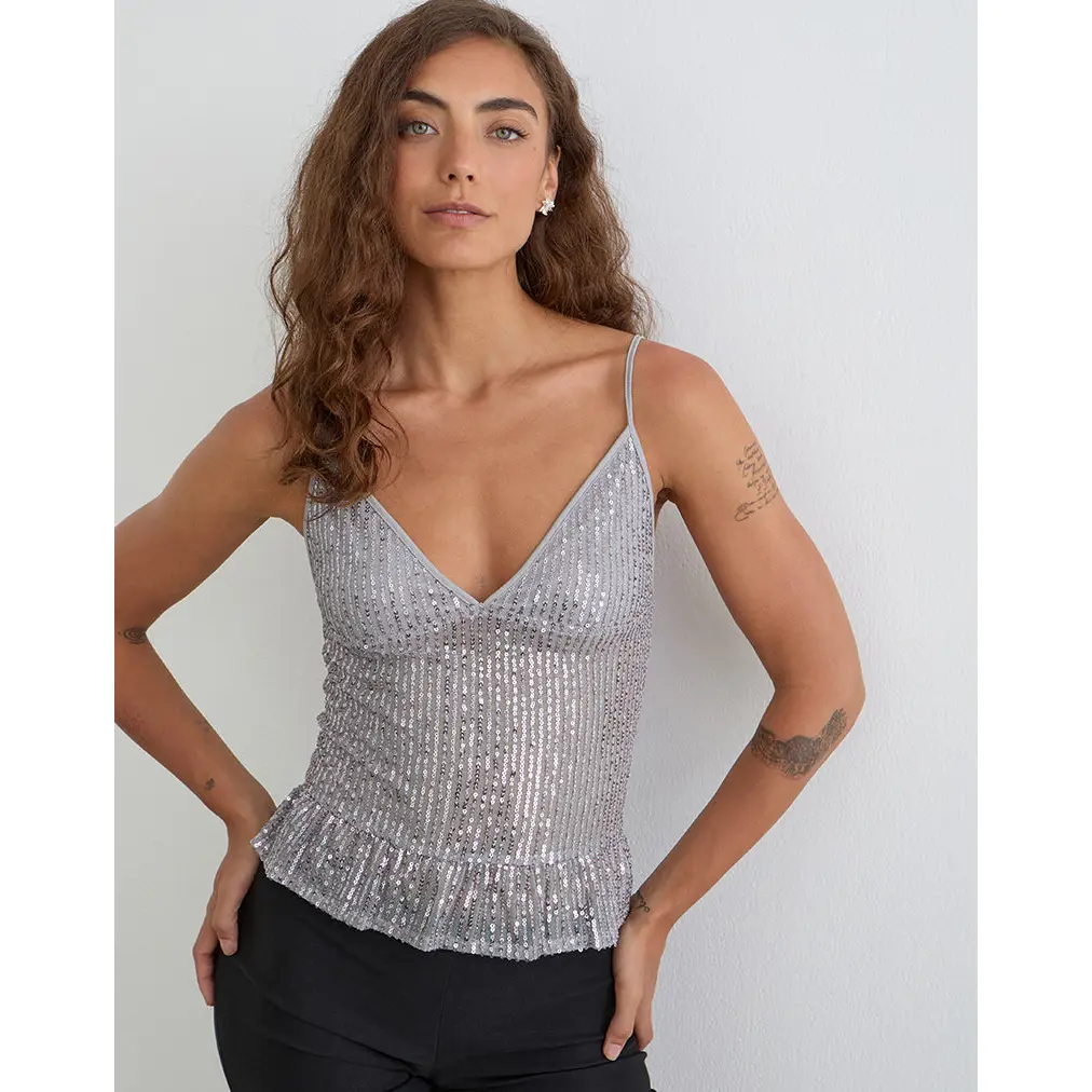 Karka Cami Top in Drape Sequin Grey