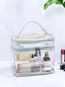 High-Quality Transparent Thick PVC Dual-Layer Makeup Bag, Portable Outdoor Travel Cosmetic Storage, Three Colors Available, Unisex Gift