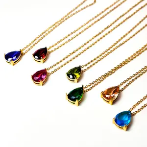 Dainty Birthstone Necklace – Pear Cut Gemstone Pendant – Dainty January Birthstone Jewelry – Minimalist 18k Gold Necklace