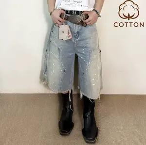 Not including belt. Unisex loose wide denim shorts—casual streetwear/punk style for summer; suitable for outdoor leisure, camping, and street wear.,Summervibes