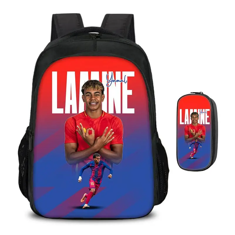 Kids School Mochila Rucksack 2Pcs Set Backpack, Pencil Bags School Bags L-Lamin Yamal Double layered Backpack Football Star