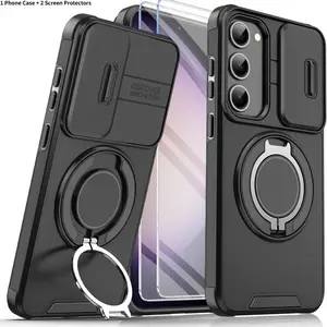 3pcs (1 Phone Case + 2 Screen Protectors), Accessories, Slide Lens Protection Shockproof Protector Phone Case Cover with Phone Stand Function, Compatible with Samsung A17 S25 FE, S26 S24 S23 S22 S21 A05 A05S A35 A55 A15 A16 A26 A36 A56 4G 5G