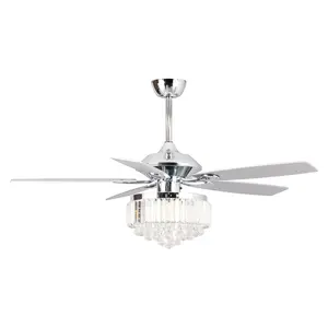Parrot Uncle 52-inch Elkton Modern Indoor Chrome 5-Blade Reversible Crystal Ceiling Fan with Lighting and Remote Control, Not Dimmable