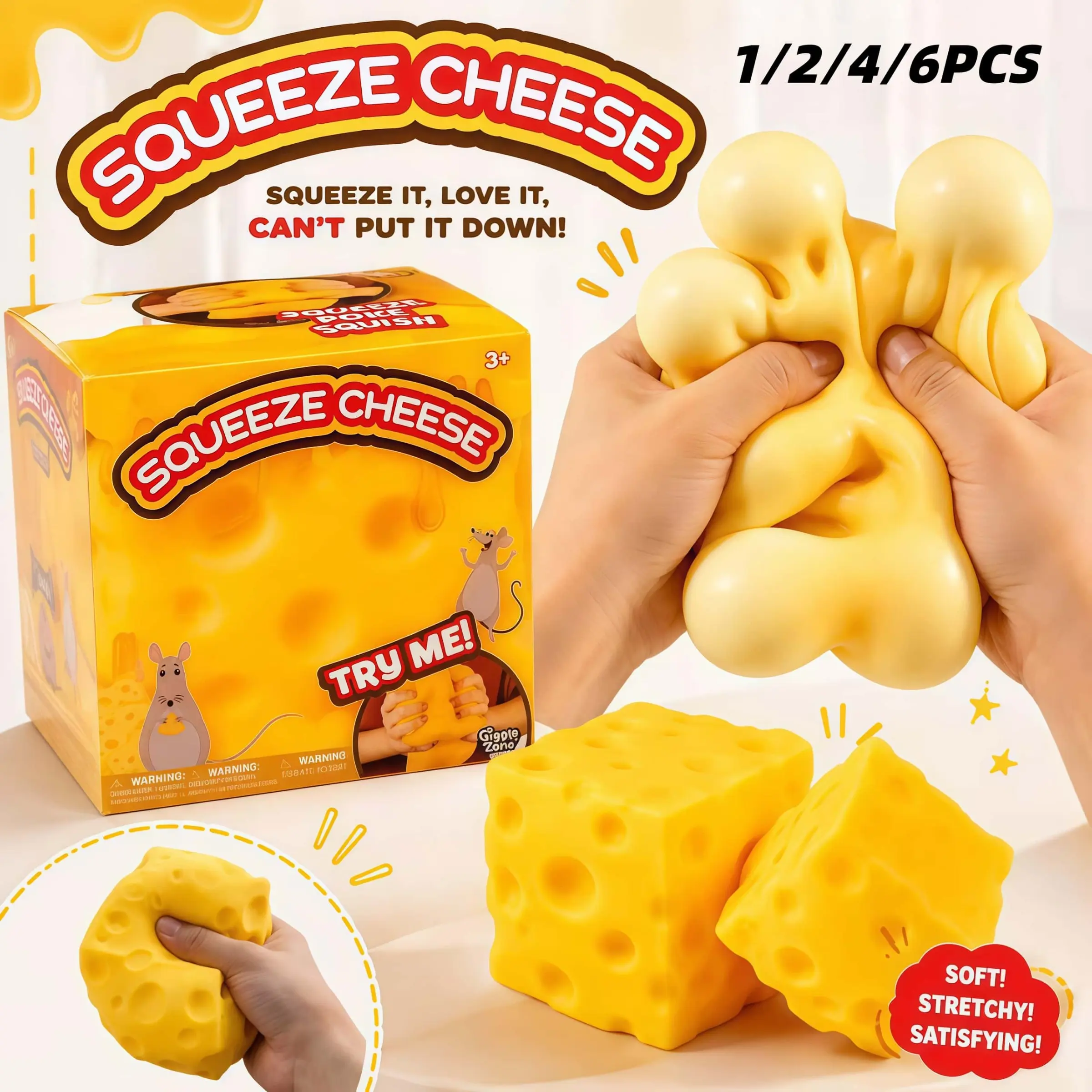 Stretchable Cheese Stress Relief Toy XXL, Slow-Rebound Squishy Sensory Fidget Toy, Anxiety Relief, Party Favor for Kids & Adults