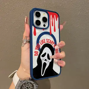 Adorable Magnetic Case for iPhone11/12/13/14/15/16/17/promax Scary Movie Ghostface MagSafe Compatible, Lightweight, Anti-Fall | Girly & Chic Style