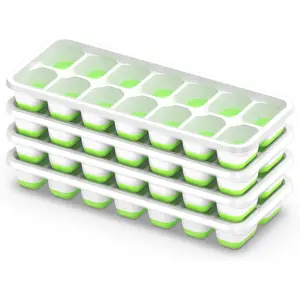 4-Pack Ice Cube Trays with Removable Lids, 56 Cubes Stackable Freezer Trays, Easy-Release Silicone & Plastic for Cocktail & Coffee