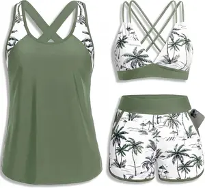 Women 3 Piece Tankini Swimsuits - Tummy Control Tank Top with Bra Modest Bathing Suit with Pockets Boyshorts Bottom 2026