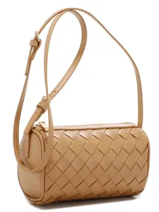 LA TERRE Intrecciato Woven Cylinder Crossbody Bag - Women's Vegan Leather Shoulder Bag