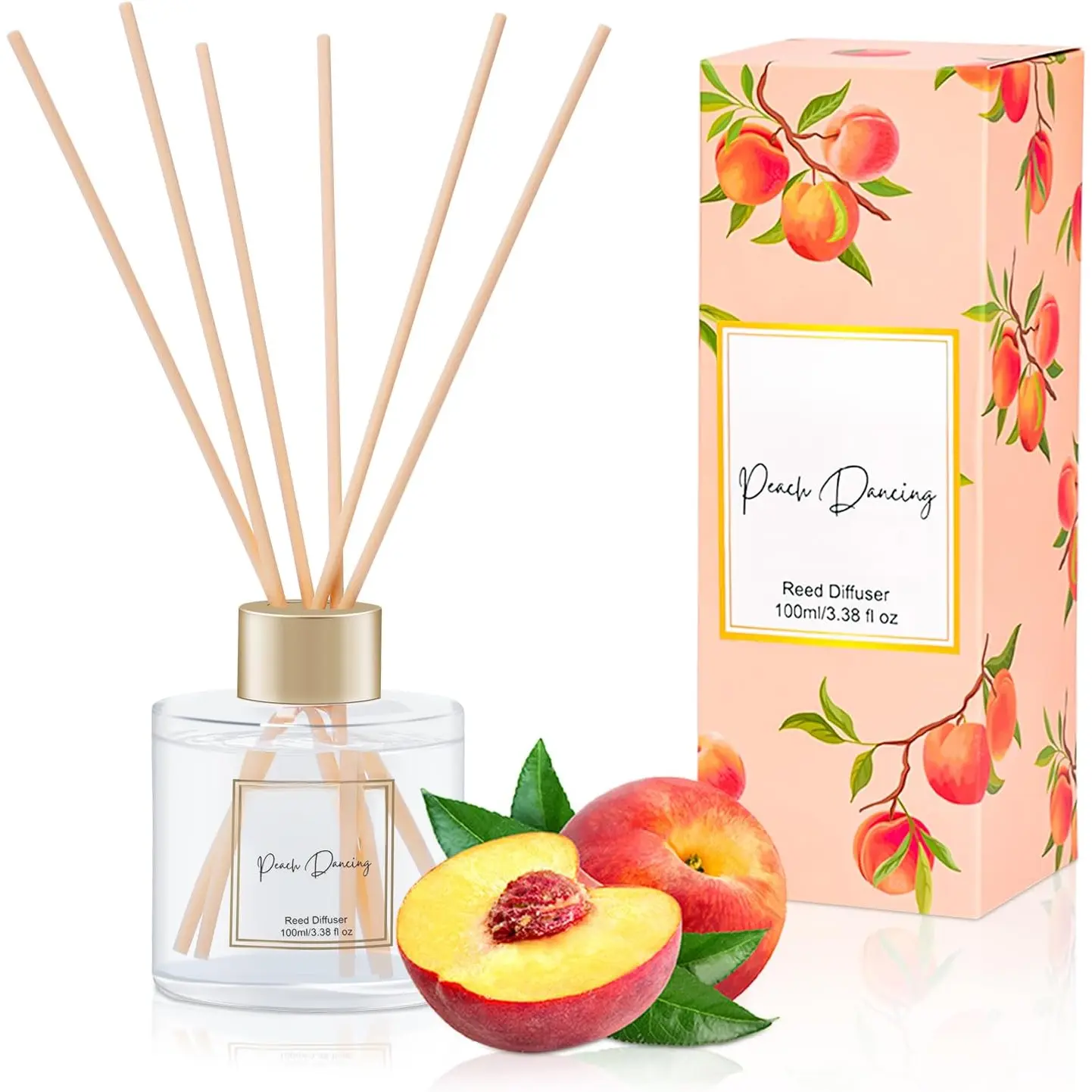100ml Scent Diffuser with 6 Fiber Sticks, 3.5 oz Reed Diffuser Set   Diffusers Air Fresheners for Home Bedroom Bathroom (Peach)