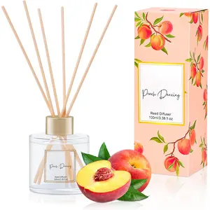 100ml Scent Diffuser with 6 Fiber Sticks, 3.5 oz Reed Diffuser Set   Diffusers Air Fresheners for Home Bedroom Bathroom (Peach)