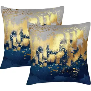 Navy Blue and  Pillow Covers 18 x 18 inch Set of 2 Decorative Cushion Covers Blue and  Square Pillowcases for Bedroom Sofa  Decor