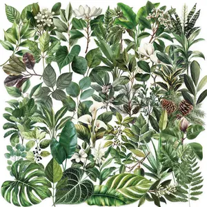 50PCS Green Plant Leaf Stickers - PET Clear Border, Waterproof Aesthetic DIY Decals for Phone Cases, Luggage, Journals & More