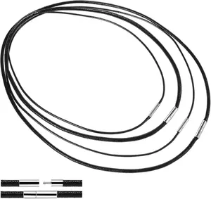 Black Fake Leathers Cords, 4pcs DIY Woven Wax Rope Chain for Pendant, 1.5/3mm Width, 16”18" 20" 22" Black Cord Necklace with Clasp, Beading Cords and Threads for DIY Jewelry Making