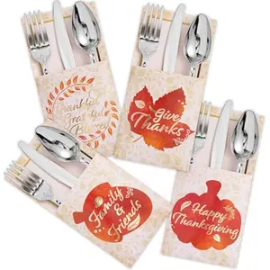 36PCS Thanksgiving Turkey Cutlery Holders, Gold Foil Utensil Holders for Autumn Fall Party, Dinner Table Decor