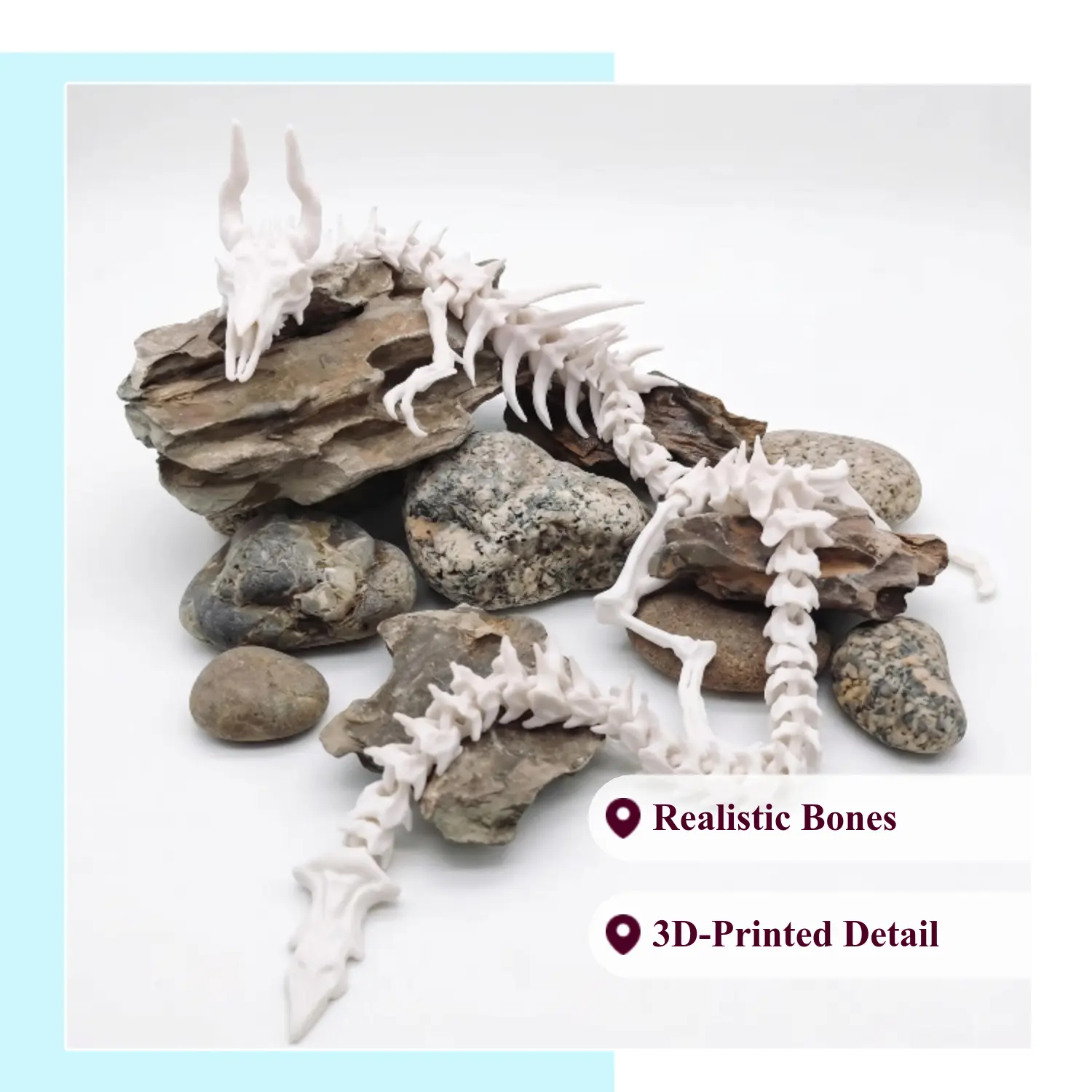 20-Inch 3D Printed Articulated Dragon Skeleton Collectible Figurine - 3D-Printed Resin Sculpture, Fantasy Creature Model with Realistic Bone Details, Movable Joints for Home Decor, Gifts, Collectible Figurines, 3D-Printed Figurines