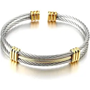 Men Women Stainless Steel Twisted Cable Adjustable Cuff Bangle Bracelet
