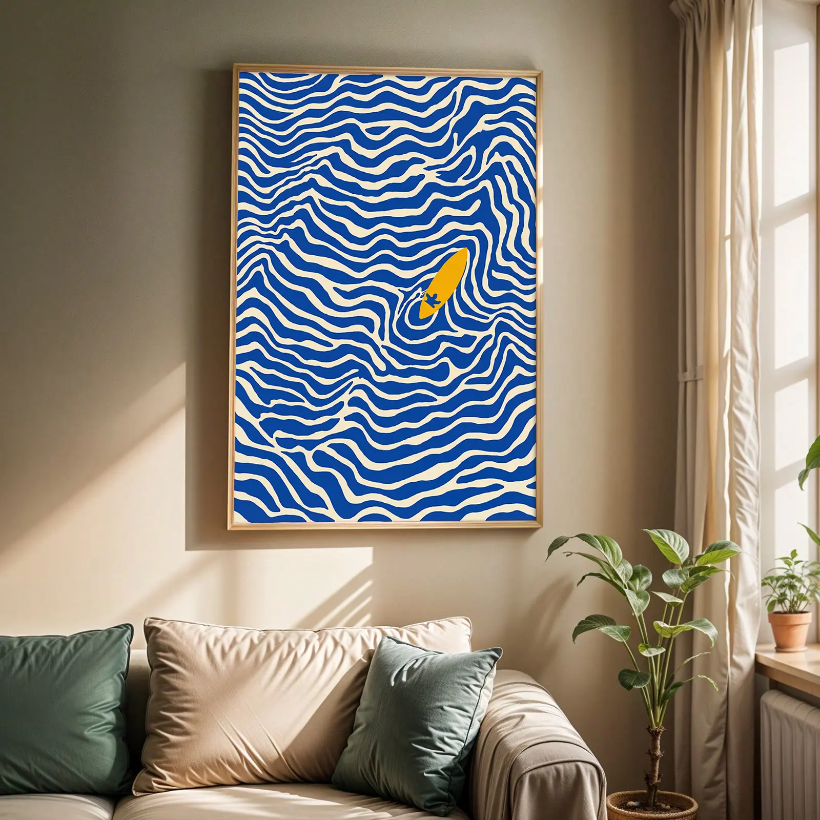 2D flat print canvas wall art poster; modern abstract swirl ocean wave surfboard pattern picture; home decoration ornaments; modern wall art; printed gift wall decor for beach room, bedroom, living room, dorm, and apartment wall decoration.