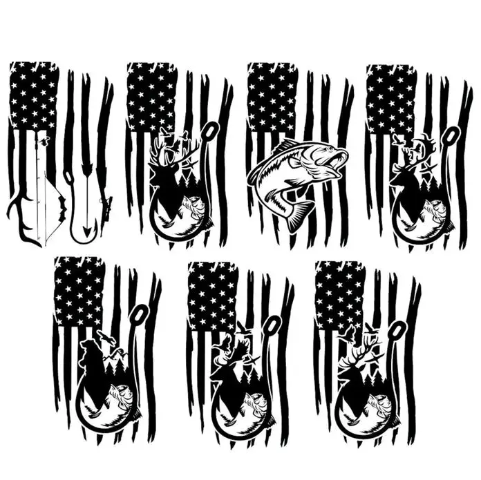 Window Detail Stickers for Fishing, Deer, Moose, Bear, and Duck Hunting | flag hunting window detail stickers