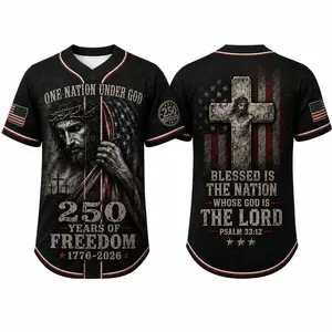 Patriotic Faith Baseball Jersey, Jesus Cross Vintage US Flag Print, 1776-2026 Freedom Themed Casual Holiday Gift # TikTokMadeMeBuyIt # USA250 # AmericanPride # Independence Day # Baseball Jersey