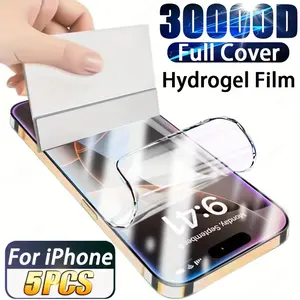 5 pack HD Hydrogel Soft Cellphone Screen Protector for iPhone 17 Air/16e/17/16/15/14/13/12/11/Pro Max/Pro/Plus/Mini/XR/X/XS/XS MAX,HD Clarity,Seamless Fit,dynamic island compatible,scratch resistant,fingerprint protection