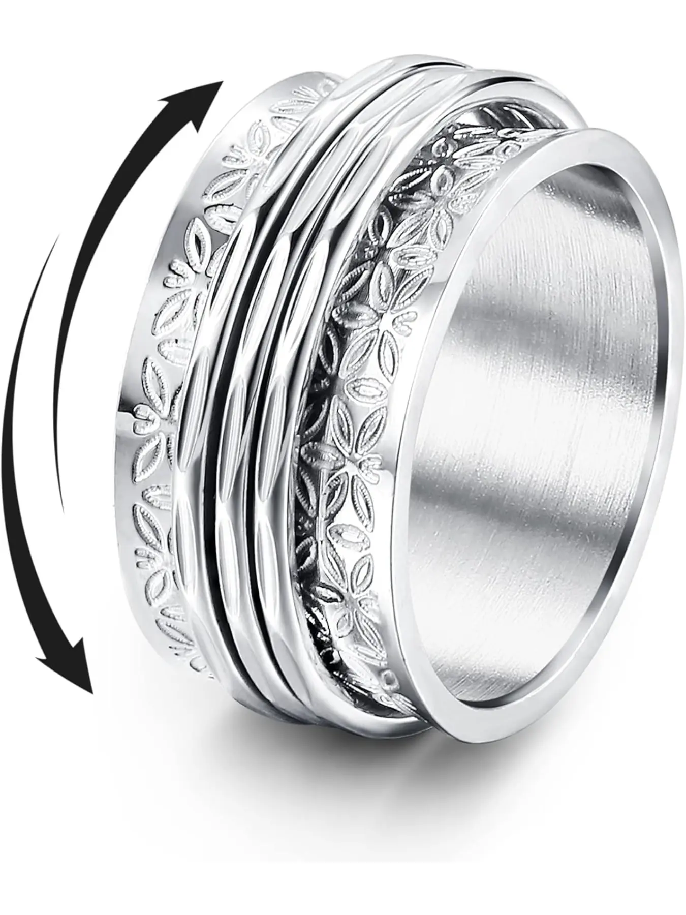 Stainless Steel Spinner Rings Fidget Band Rings Moon Star Flower Butterfly Anxiety Rings for Women Men