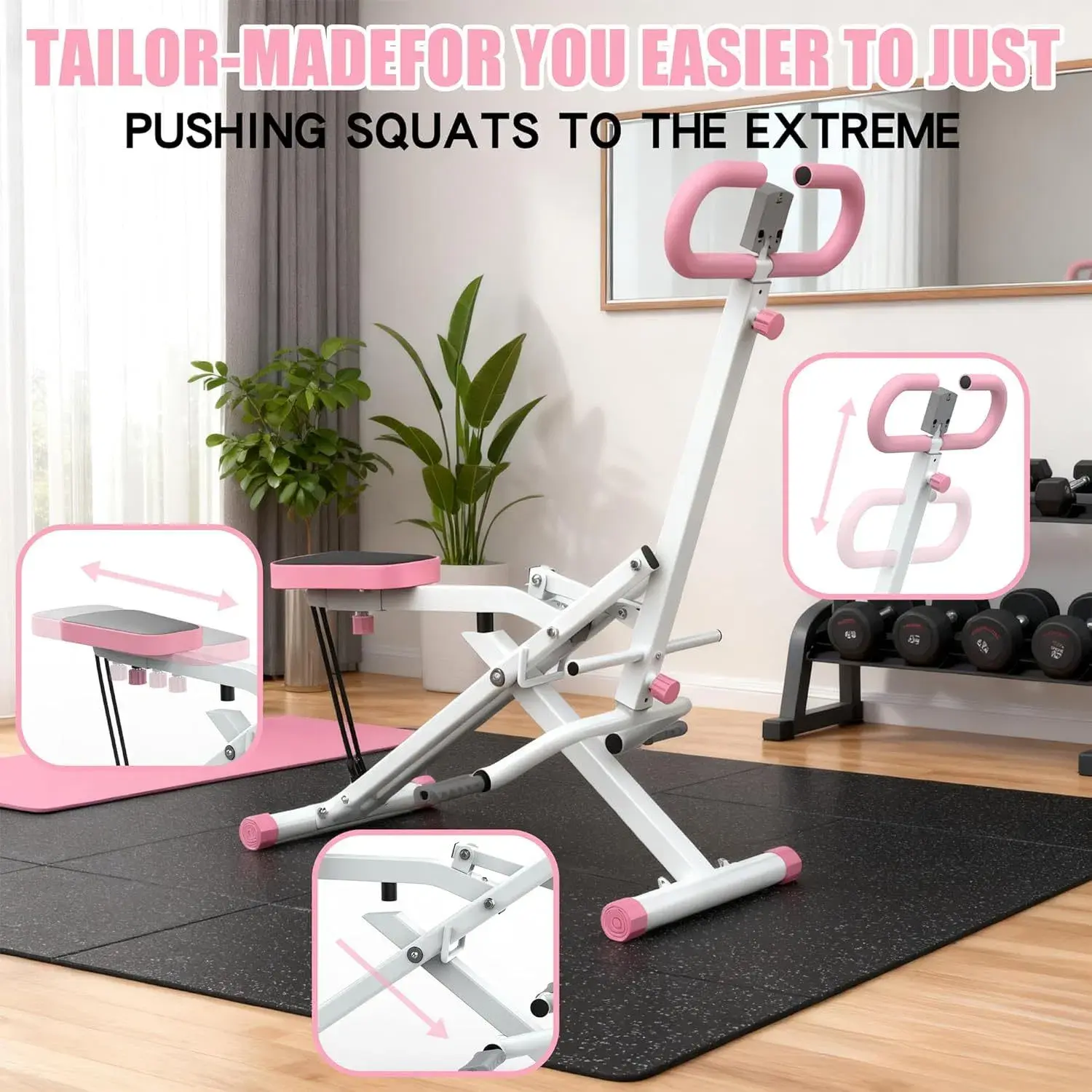 Home Squat Machine with Resistance Bands - Foldable Glute & Thigh Assist Trainer for Home Gym Fitness, Ab Back Exercise, Leg Press & Hip Thrust Workouts