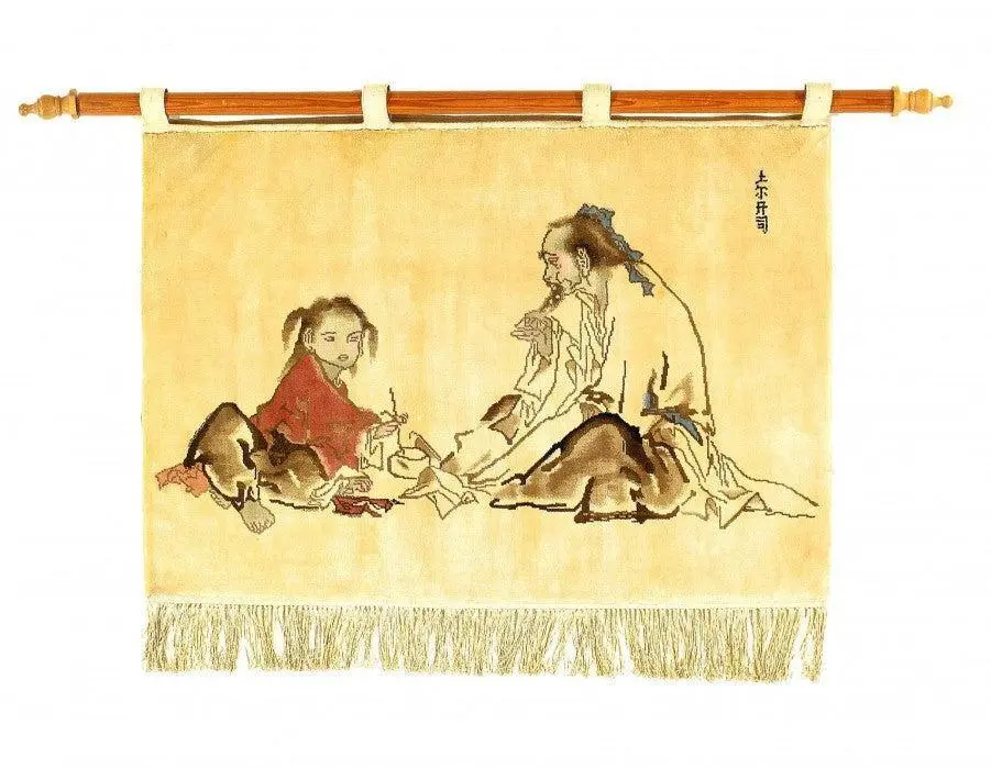 Canvello Vintage Chinese Wall Hanging Hand-Knotted Silk Rug - 2'1'' X 2'11''