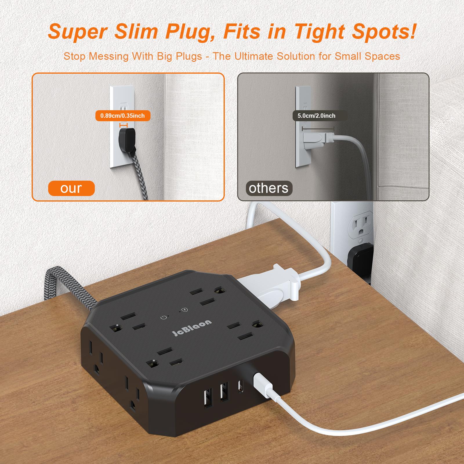 ETL-Certified Surge Protector Power Strip - 10FT/15FT Braided Extension Cord, 3-Sided Square Shape Outlet Extender, 8 Outlets & 4 USB Ports (2 USB-C) for Home Office, Black