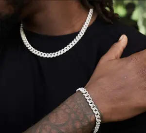 GLD Iced Diamond Cuban Chain + Bracelet Bundle Set in White Gold - 8.5mm, CZ Stones, 20" Chain + 8" Bracelet