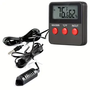 Digital Incubator Thermohygrometer with LCD Display, Battery Powered Plastic Hatching Egg Sensor, Outdoor Pet Temperature and Humidity Meter with Probe - No Battery Included