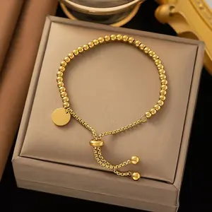 Retro Bracelet Fashion Adjustable Bracelet with Golden Beads and Chain Design for Women