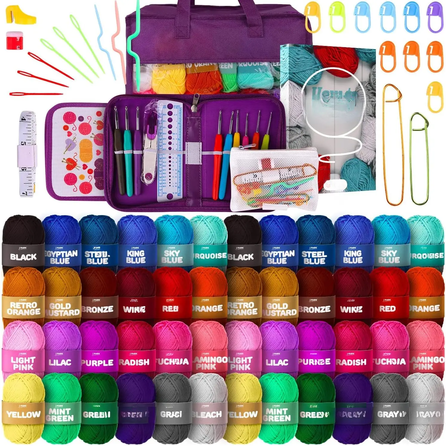 Premium Crochet Kit -Includes 2,640 Yards of  Yarn for Crocheting Complete Crochet Set