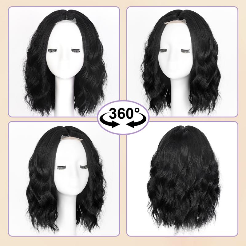 Ombre Blonde Short Wavy Wig for Women Lace Hairline Bob Style Synthetic Heat Resistant - Natural Appearance for Everyday Hairstyle 14 Inch