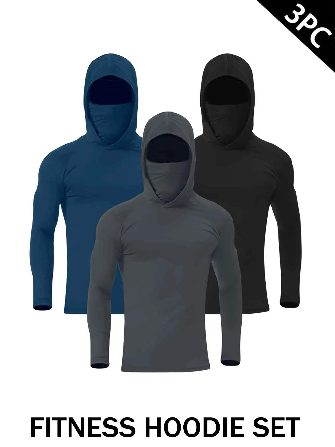 Men's 3-Pack Fitness Hoodie Set with Face Cover, Quick Dry Long Sleeve Workout Hooded Shirt, Athletic Sun Protection Top for Gym, Running, Training, Outdoor Sports Dryfit, Athletic Hoodies #tiktokmademebuyit
