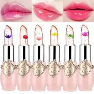 QIUFSSE 6/12PCS Flower Jelly Lipstick Set,Temperature & pH-Activated Color Change, Infused with Real Flowers, Moisturizing & Long-Lasting Glossy Finish