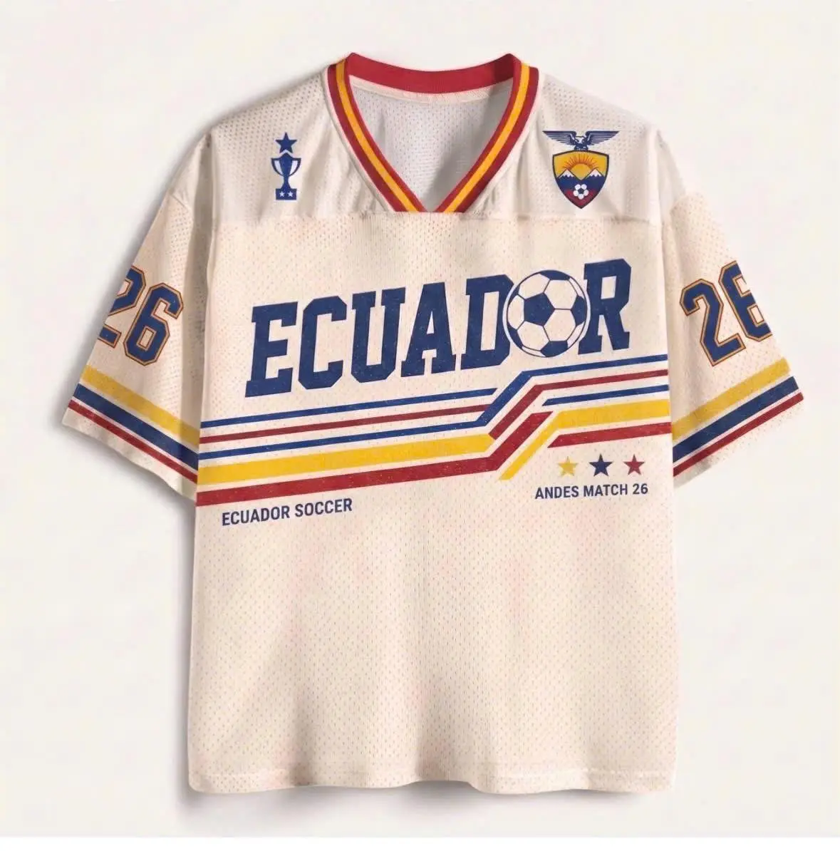 Vintage Ecuador Soccer Jersey Short Sleeve Graphic Football Shirt